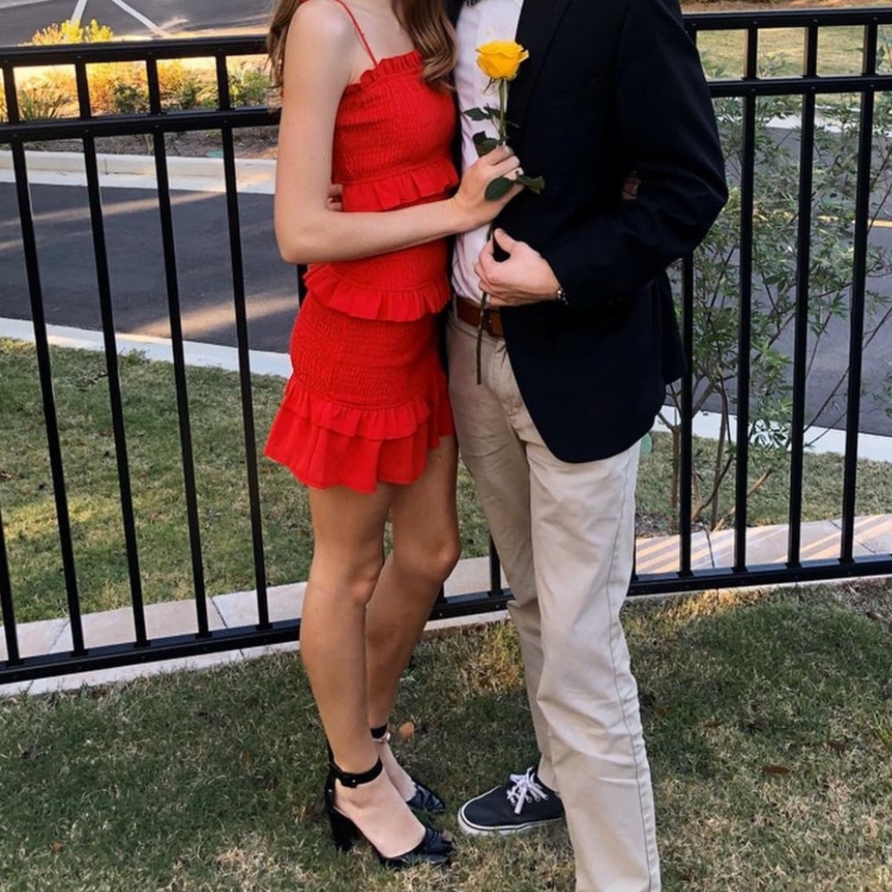 Red Scrunchie Ruffle Mini Dress - Picture 6 of 6